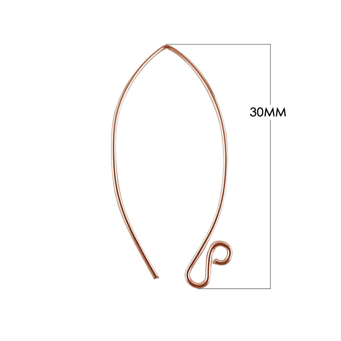 FRG-222-30MM Rose Gold Overlay 20 Gauge Marquise Shape Elegant Clean Wire Simply The Best Stylish Earwire Beads Bali Designs Inc 