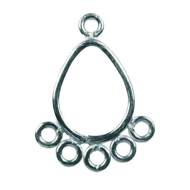 Bulk silver overlay teardrop chandelier earring finding with five bottom attachment loops for professional jewelry manufacturing, handcrafted in India.