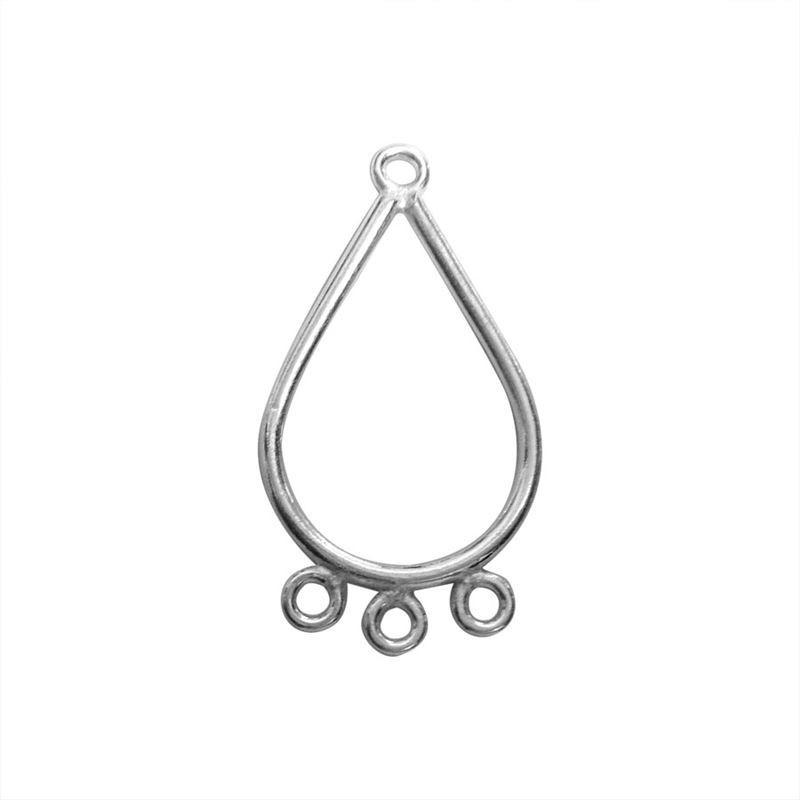 Wholesale silver Overlay Over copper teardrop chandelier earring finding with three attachment loops, handcrafted in India.