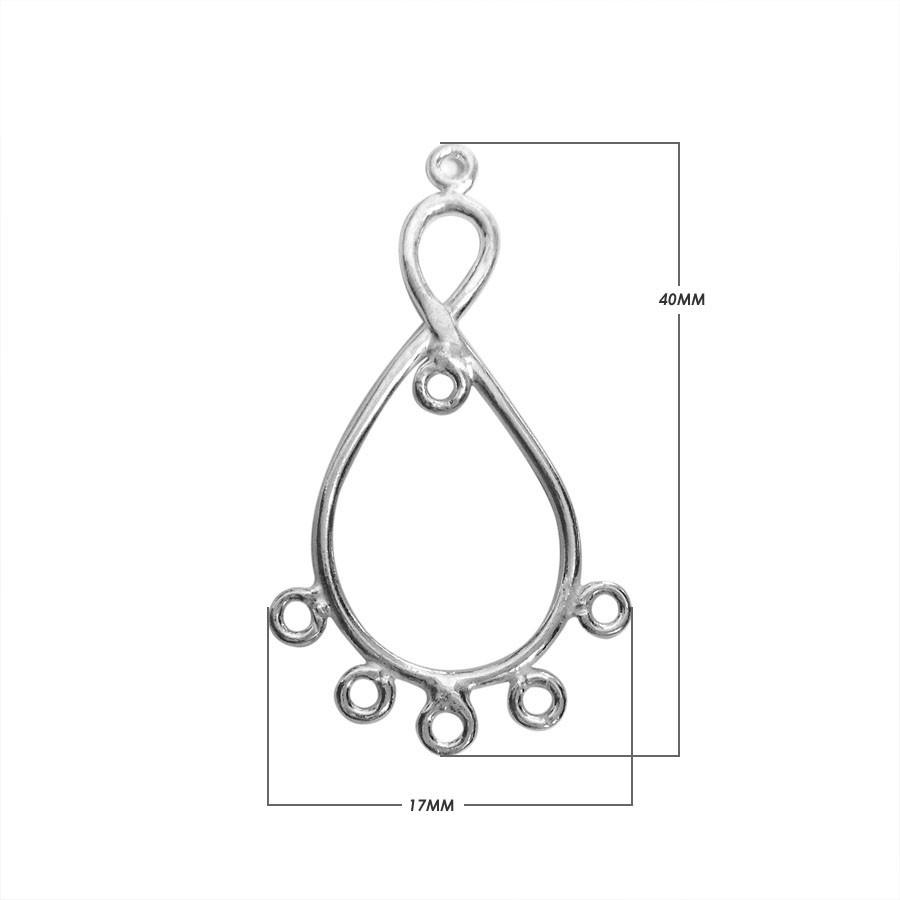 Bulk Silver Overlay Over copper teardrop chandelier earring finding with five bottom attachment loops for professional jewelry manufacturing, handcrafted in India.