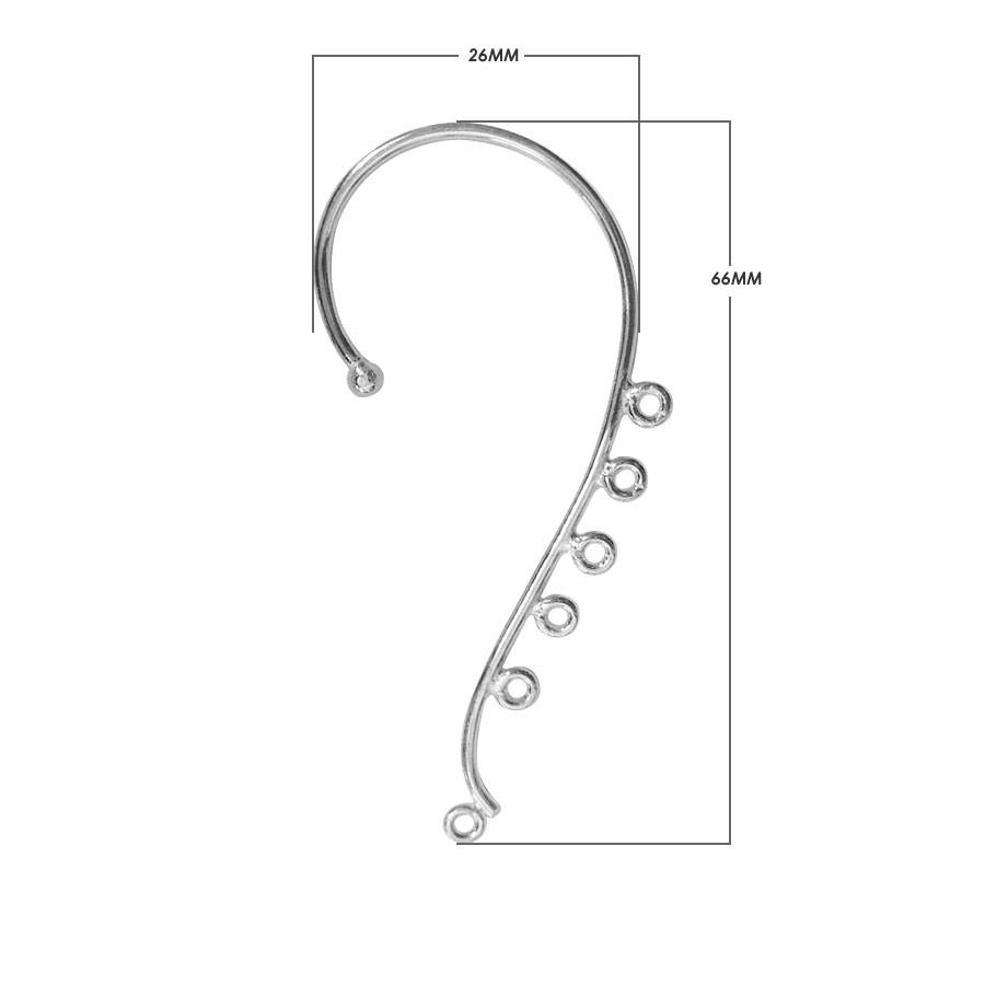 Bulk Silver Overlay Over copper chandelier ear cuff finding with six attachment loops for professional jewelry manufacturing, handcrafted in India.