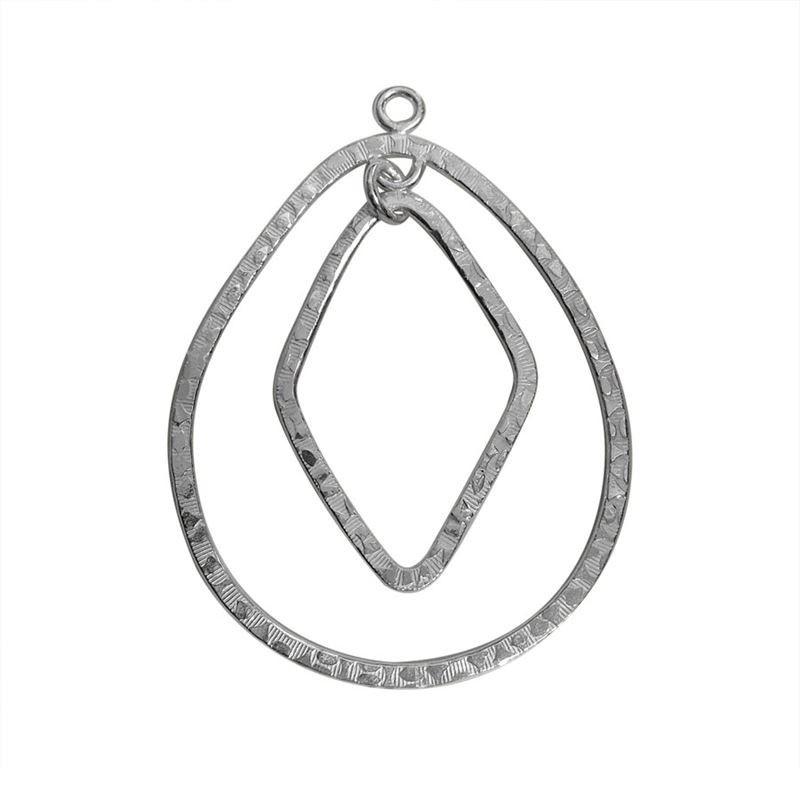 Silver Overlay Diamond and Teardrop Connector Wholesale handcrafted in India with textured dual shape design