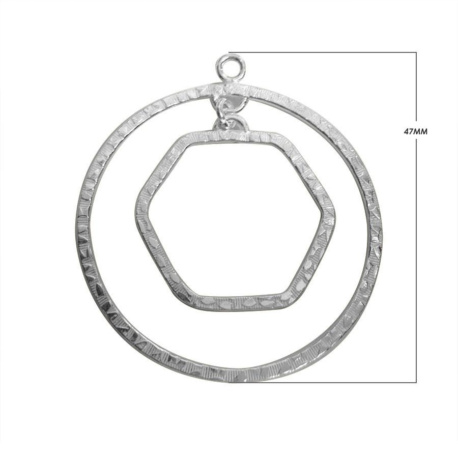 Silver Overlay Hexagon and Circle Connector Wholesale handcrafted in India with textured geometric design