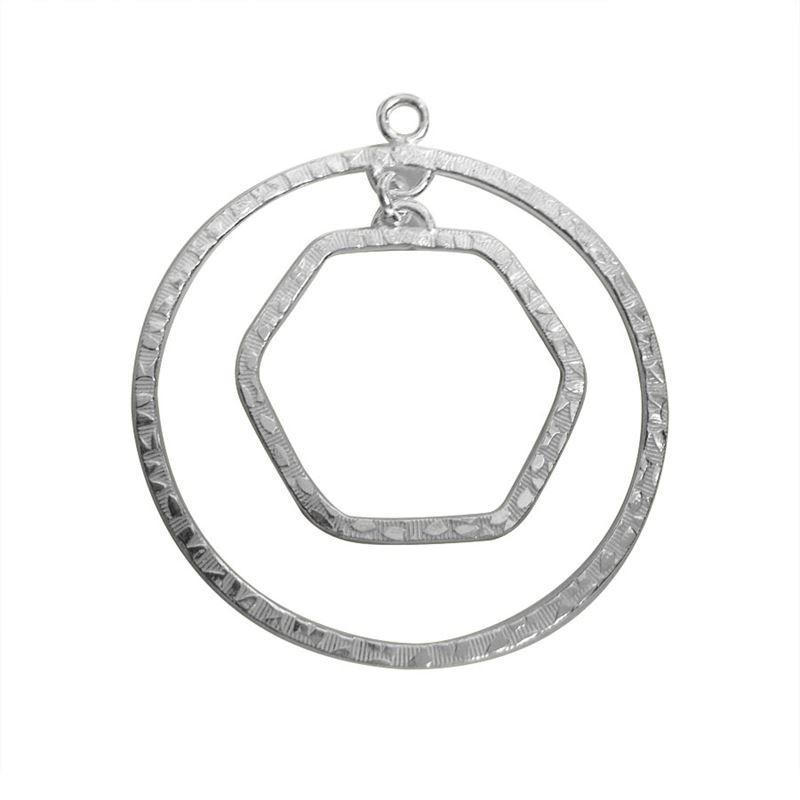 Silver Overlay Hexagon and Circle Connector Wholesale handcrafted in India with textured geometric design