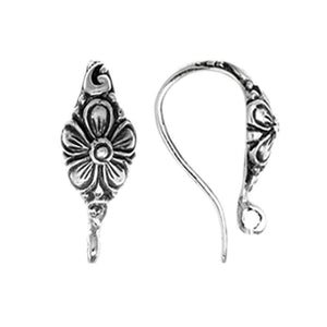Silver Overlay Floral Pattern Earwire Wholesale handcrafted in India with polished silver overlay finish