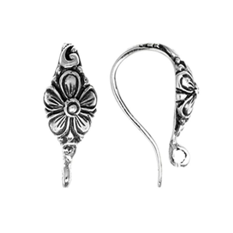 Silver Overlay Floral Pattern Earwire Wholesale handcrafted in India with polished silver overlay finish