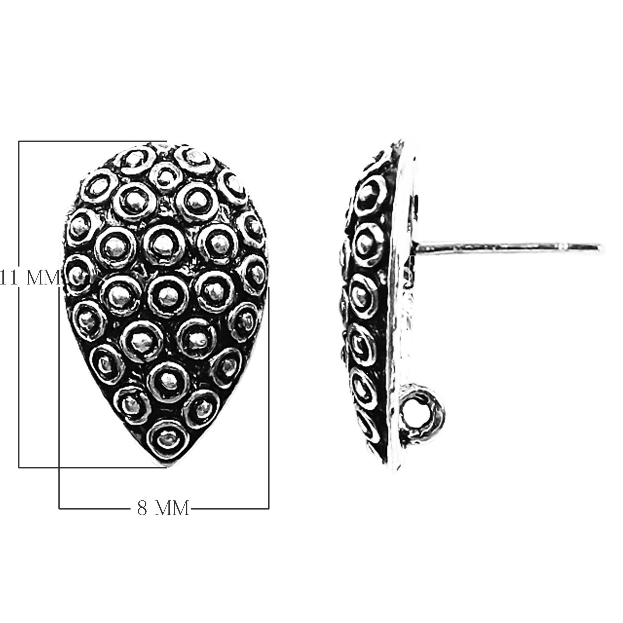 Silver Overlay Teardrop Textured Stud Earwire Wholesale handcrafted in India with polished silver overlay finish