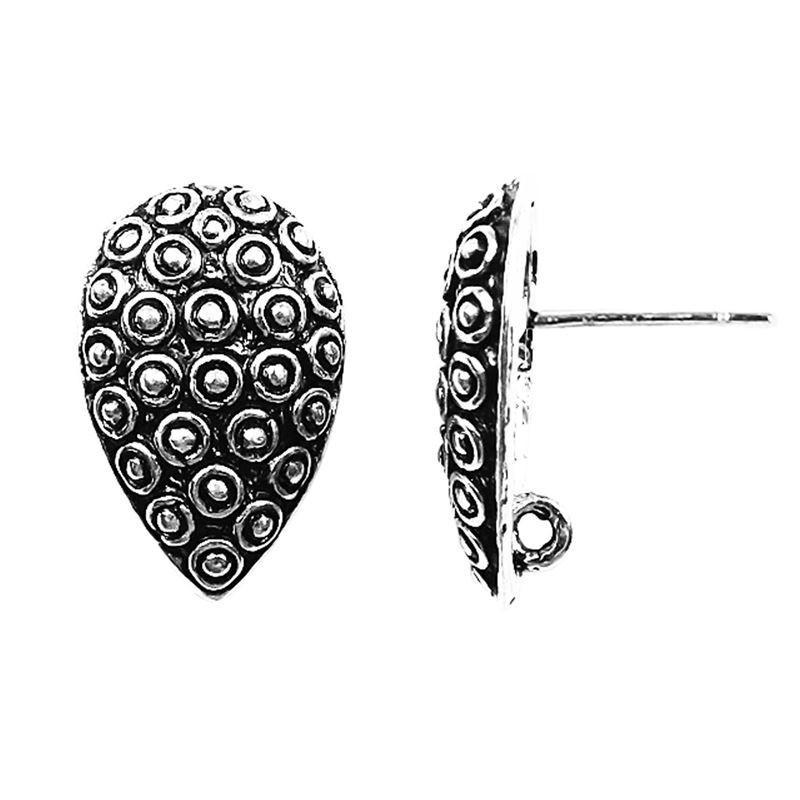 Silver Overlay Teardrop Textured Stud Earwire Wholesale handcrafted in India with polished silver overlay finish