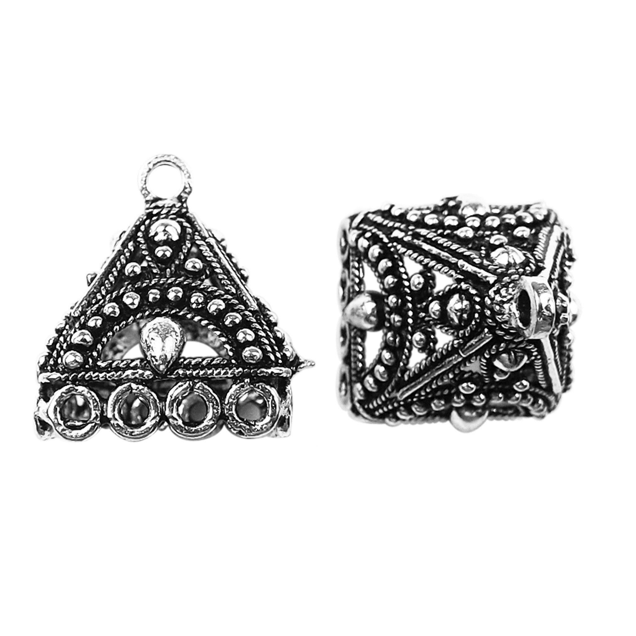 Silver Overlay Pyramid Bead Cap Wholesale handcrafted in India with polished silver overlay finish