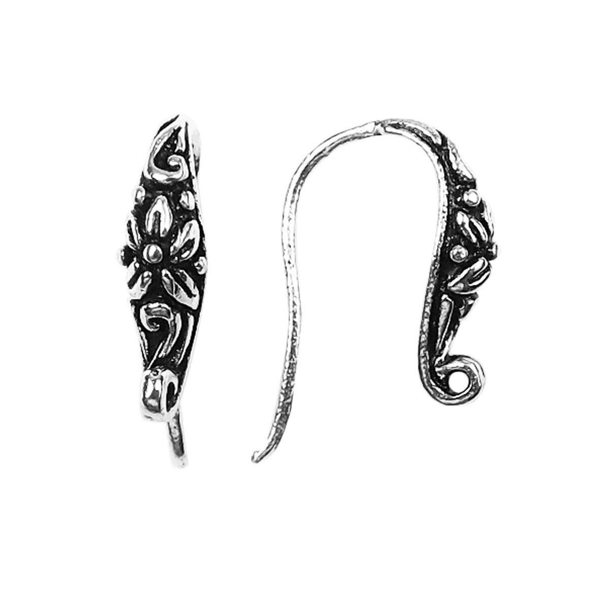 Silver Overlay Floral Earwire Wholesale handcrafted in India with oxidized and polished silver overlay finish