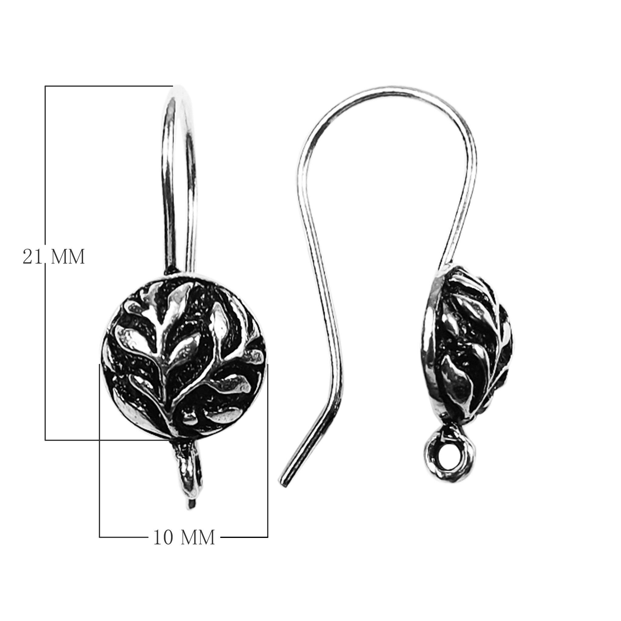Silver Overlay Leaf Motif Earwire Wholesale handcrafted in India with oxidized and polished silver overlay finish