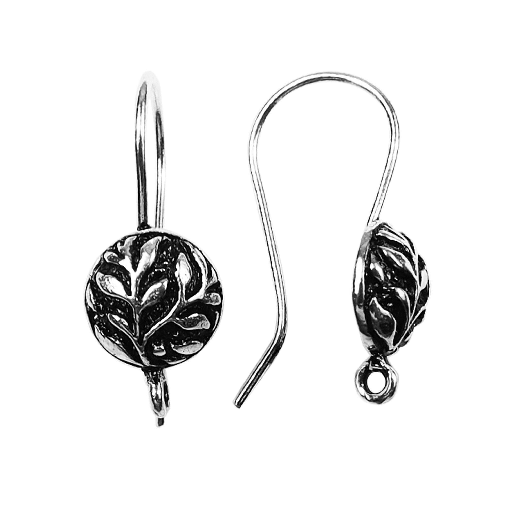 Silver Overlay Leaf Motif Earwire Wholesale handcrafted in India with oxidized and polished silver overlay finish