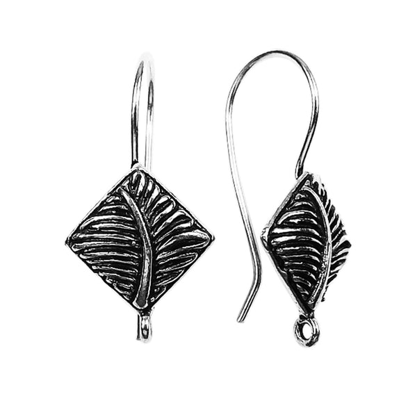 Silver Overlay Diamond Leaf Earwire Wholesale handcrafted in India with oxidized and polished silver overlay finish