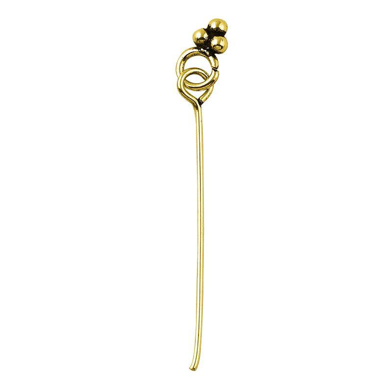 HPG-106-2" 18K Gold Overlay 22 Gauge Head Pin Or Eye Pin With Granulated Ring Beads Bali Designs Inc 