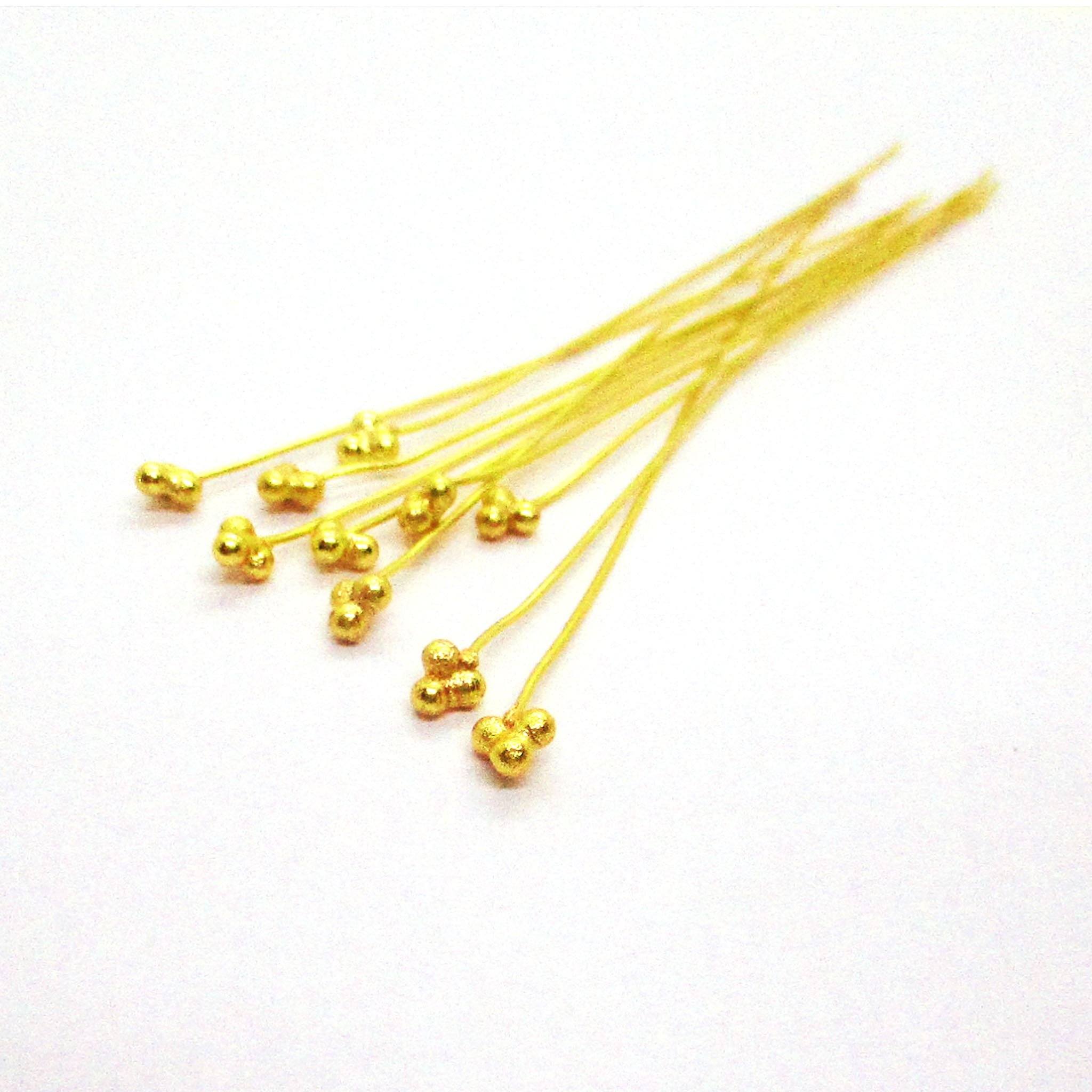 Long 18K gold overlay copper head pin with granulated tri-bead top.