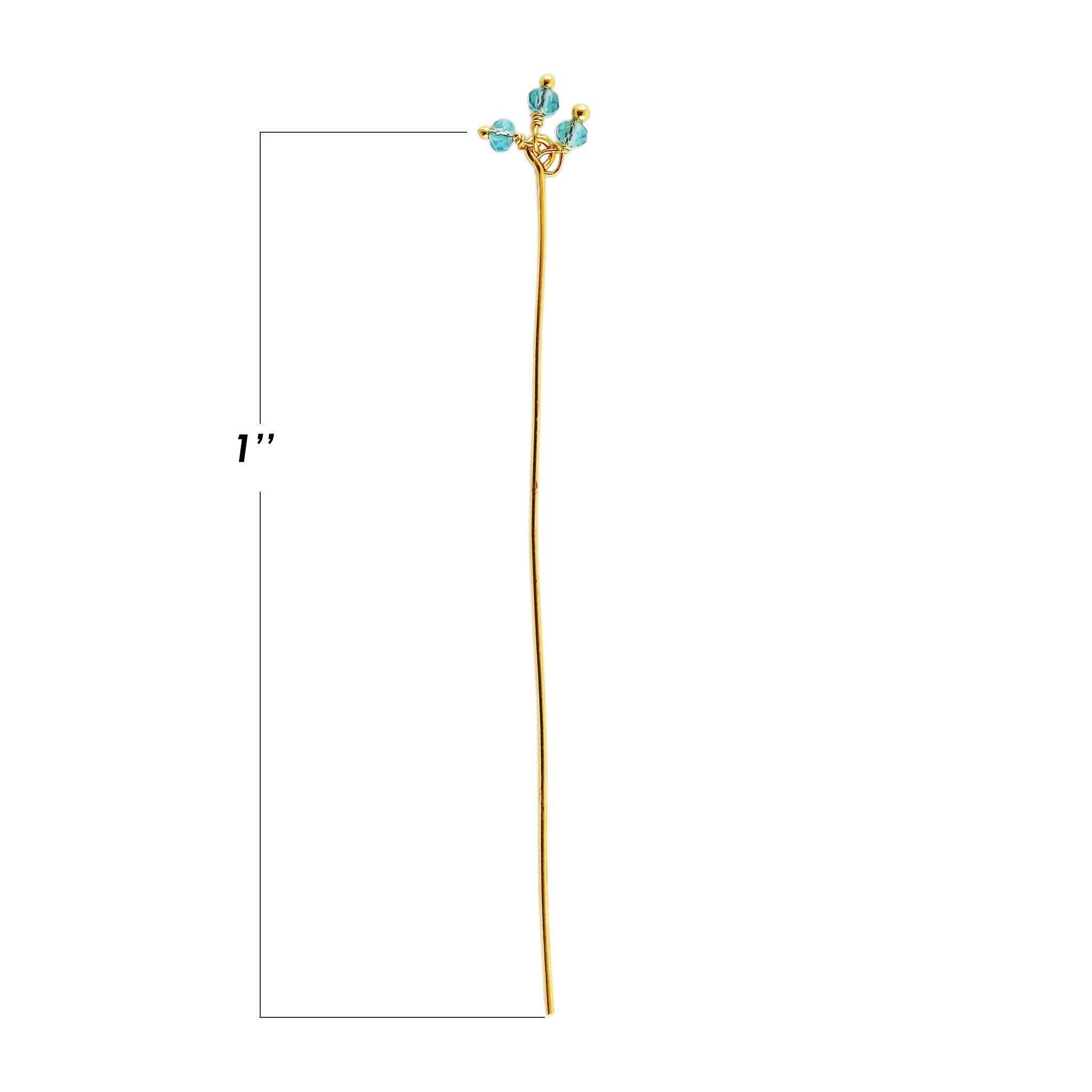 18K gold overlay copper head pin with blue crystal quartz bead cluster.