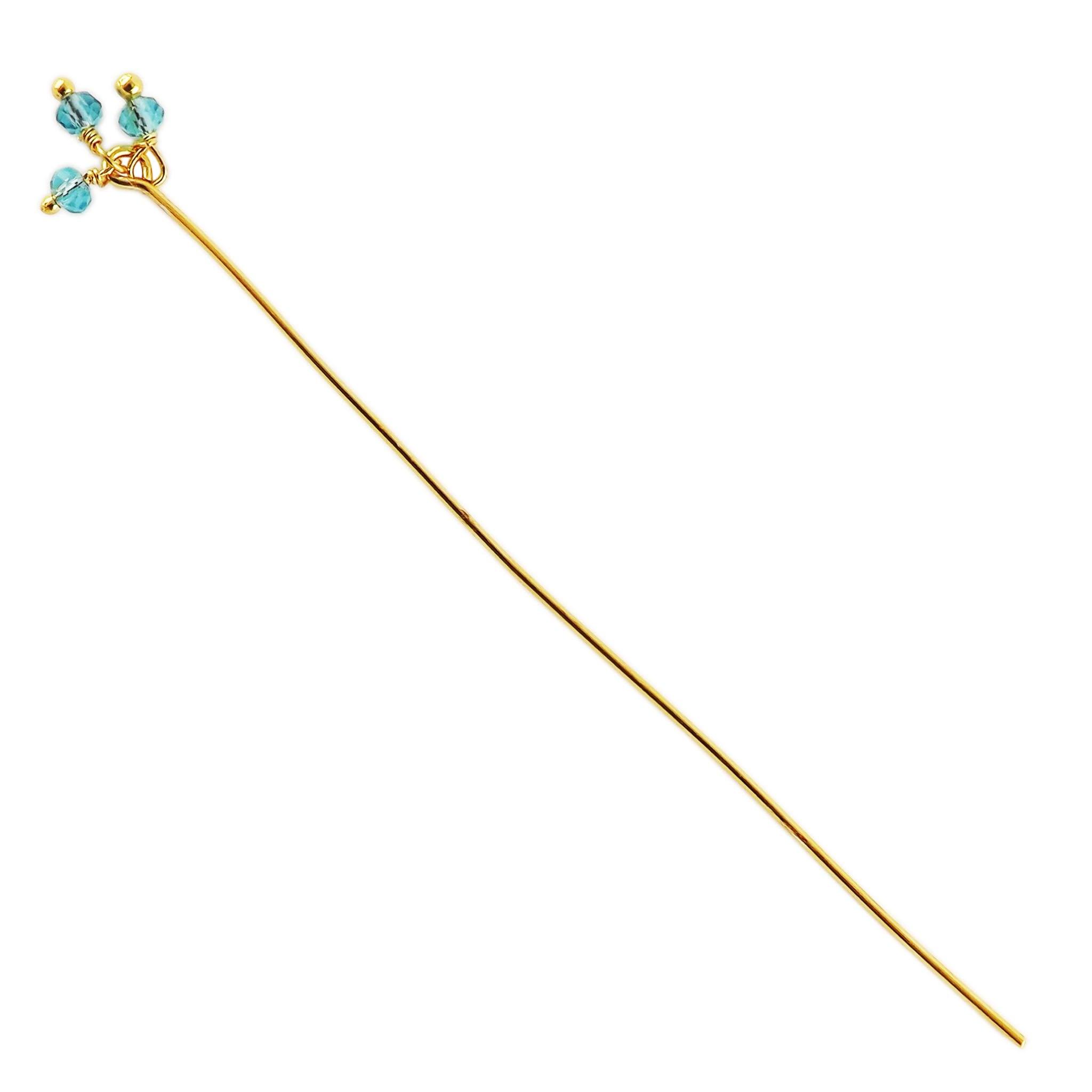 18K gold overlay copper head pin with blue crystal quartz bead cluster.