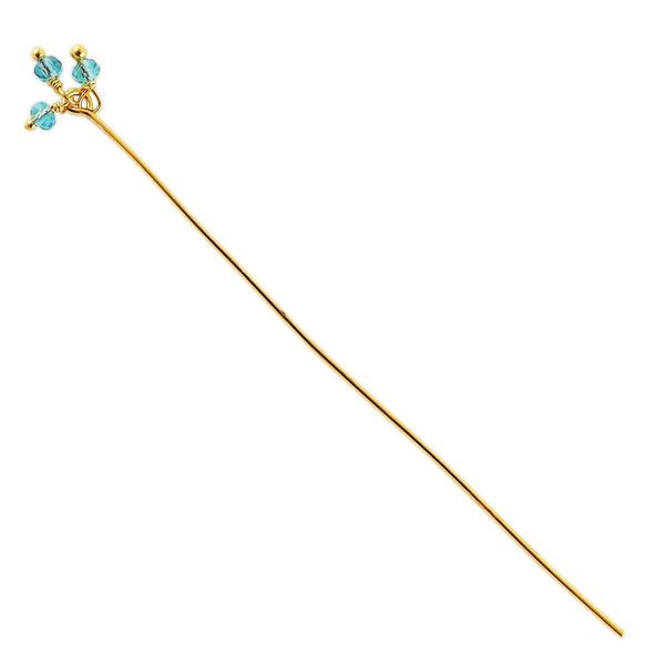 18K gold overlay copper head pin with blue crystal quartz bead cluster.