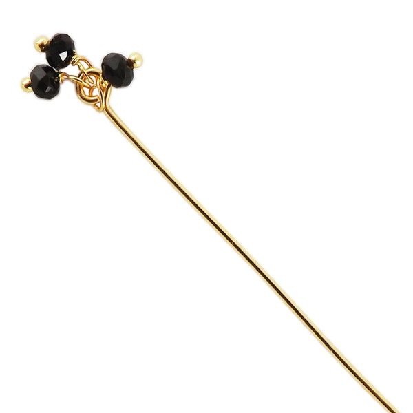 HPG-115-OX-1" 18K Gold Overlay 22 Gauge Head Pin Or Eye Pin With Granulated Bunch of Three 3MM Black Crystal Quartz Beads Bali Designs Inc 
