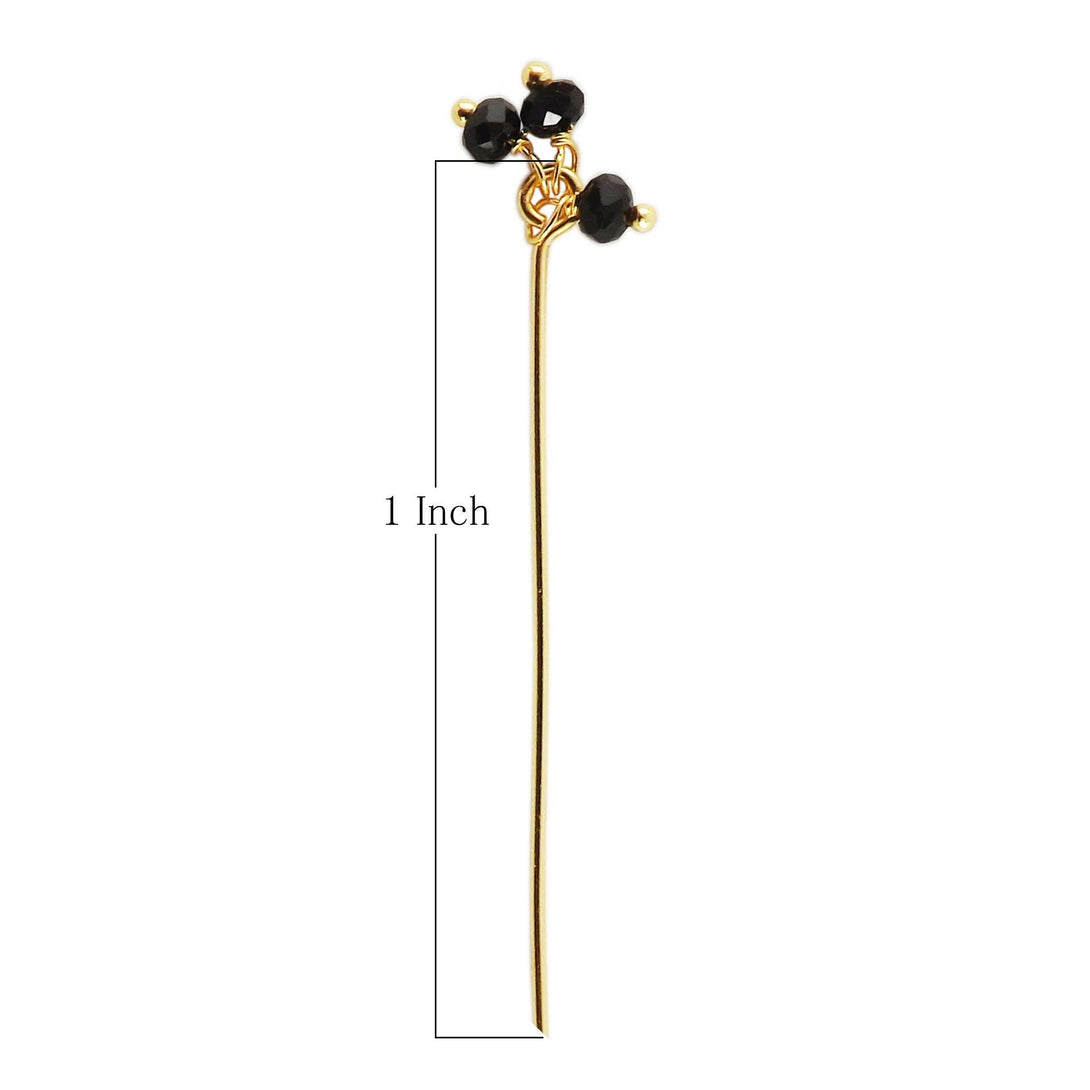 HPG-115-OX-1" 18K Gold Overlay 22 Gauge Head Pin Or Eye Pin With Granulated Bunch of Three 3MM Black Crystal Quartz Beads Bali Designs Inc 