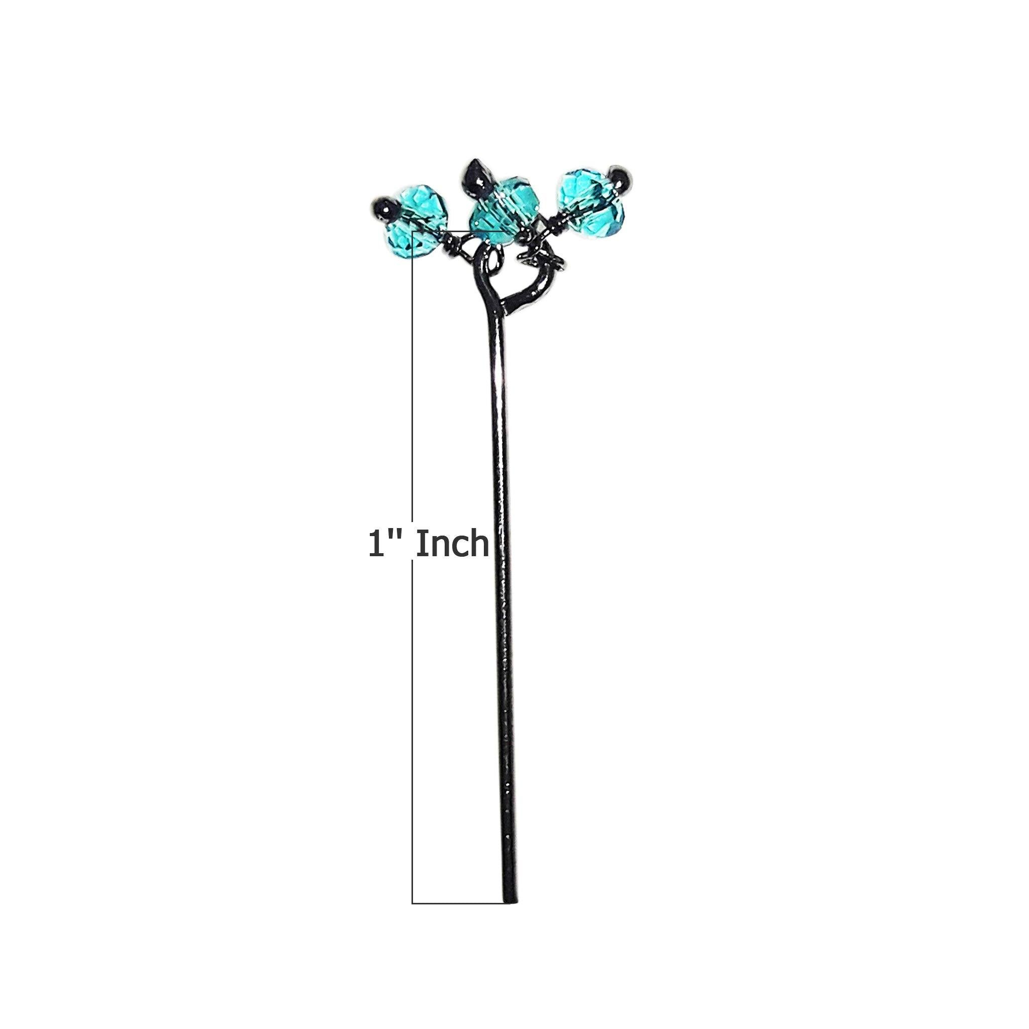 Handcrafted black rhodium overlay over copper pin with blue crystal quartz cluster made in India for wholesale jewelry use.