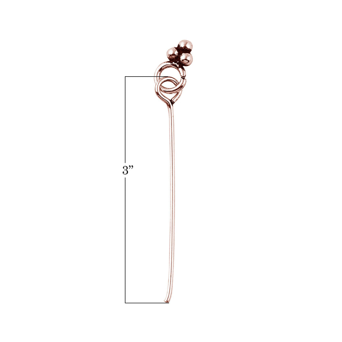 HPRG-106-3" Rose Gold Overlay 22 Gauge Head Pin Or Eye Pin With Granulated Ring Beads Bali Designs Inc 