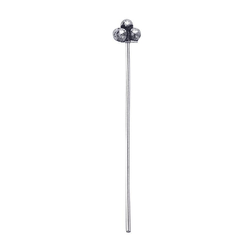 Handcrafted silver overlay over copper triple-ball head pin made in India for wholesale jewelry production.