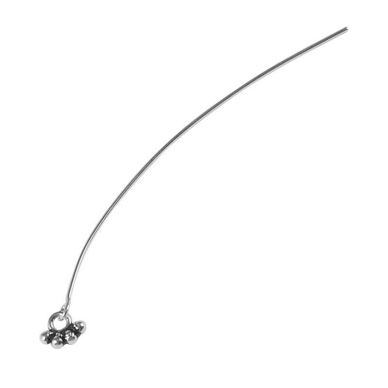 Silver Overlay Over Copper handcrafted headpin with granulated bead cluster, artisan jewelry finding, made in India.