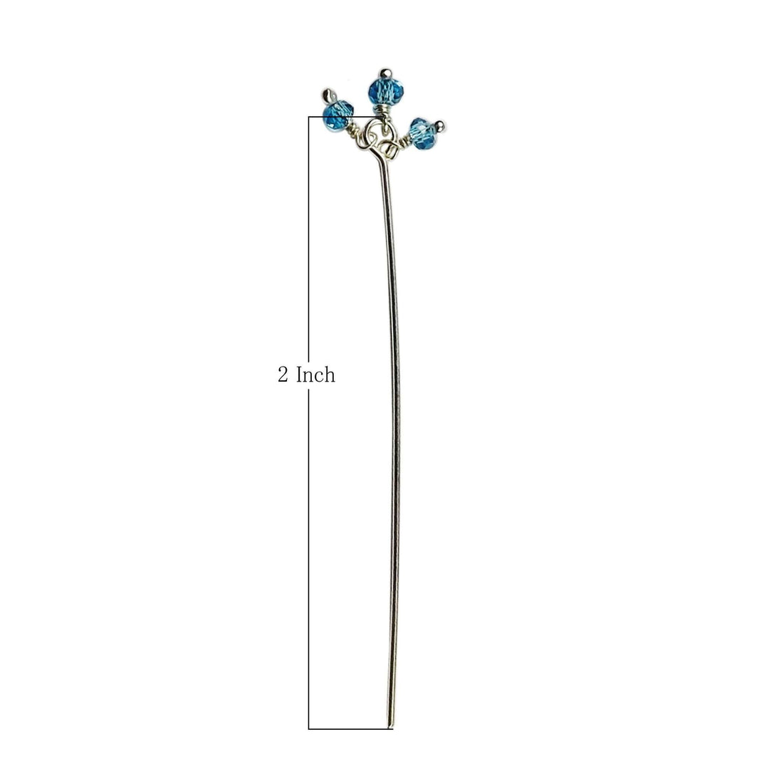 HPSF-115-BT-2" Silver Overlay 22 Gauge Head Pin Or Eye Pin With Granulated Bunch of Three 3MM Blue Crystal Quartz Beads Bali Designs Inc 