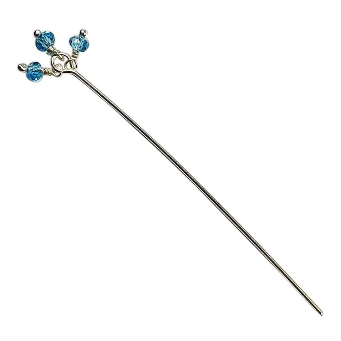 HPSF-115-BT-2" Silver Overlay 22 Gauge Head Pin Or Eye Pin With Granulated Bunch of Three 3MM Blue Crystal Quartz Beads Bali Designs Inc 