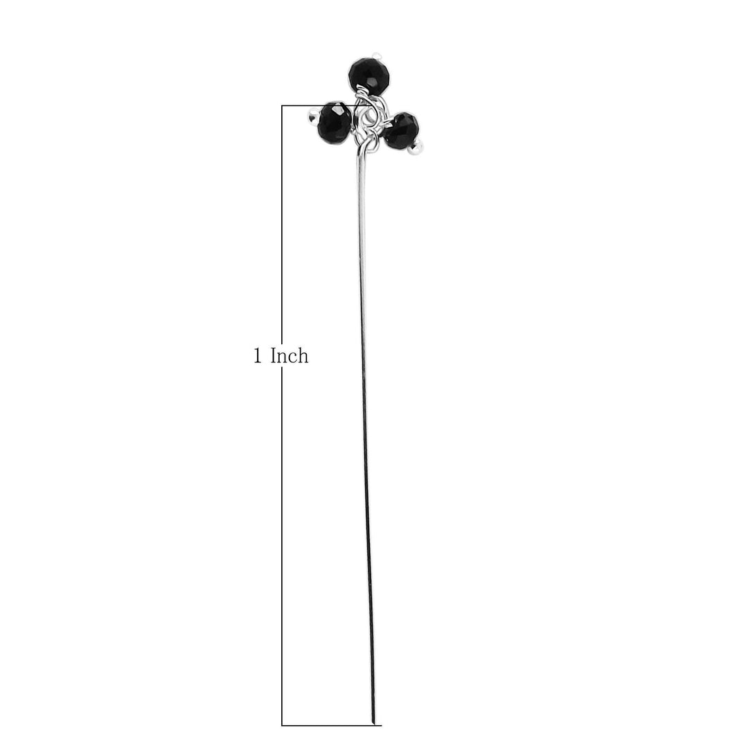 HPSF-115-OX-1" Silver Overlay 22 Gauge Head Pin Or Eye Pin With Granulated Bunch of Three 3MM Black Crystal Quartz Beads Bali Designs Inc 