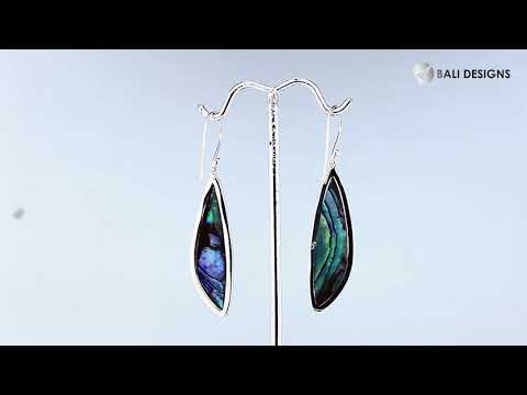 Sterling Silver Abalone Shell Asymmetric Long Panel Earrings With Polished Finish
