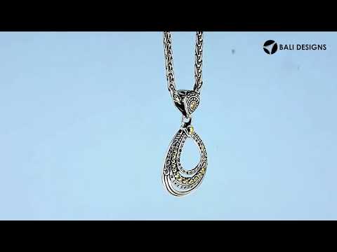Teardrop silver pendant with 18K gold and diamond detailing