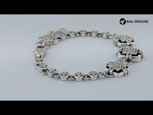 Wholesale Sterling Silver With 18K Gold Diamond Square Floral-Link Bracelet