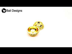 18K Gold Overlay Over Copper hammered disc dome bead cap with textured surface and center hole, handcrafted jewelry component from India.