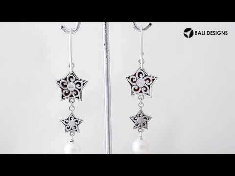 Red coral star earrings with pearl drop
