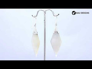 Mother Of Pearl Sterling Silver Diamond Drop Earwire Earrings