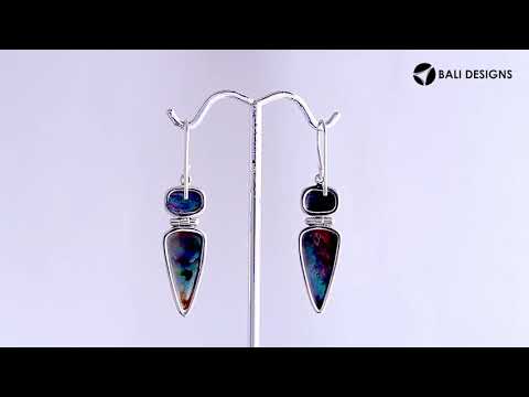 Sterling silver long two-stone earrings with vibrant Abalone Shell drops