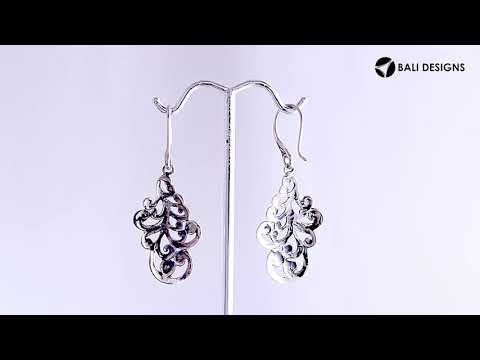 Sterling Silver filigree scroll drop earrings with Earwire and polished finish for wholesale jewelry collections.