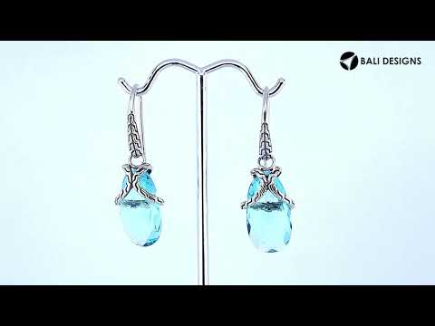 Sterling silver Blue Topaz Quartz drop earrings with woven silver detailing for wholesale jewelry collections.