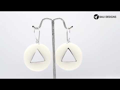Mother Of Pearl round earrings with silver beaded triangular cut-out.