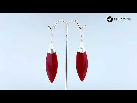 Sterling Silver Red Coral And Blue Topaz Quartz Marquise Drop Earrings