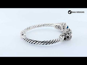 925 Sterling Silver Blue Topaz Quartz and Amethyst Quartz Bangle with Balinese handcrafted detailing