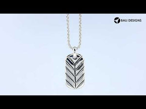 Wholesale sterling silver rectangular pendant with genuine black onyx inlay and chevron engraved design, handcrafted Bali jewelry for bulk orders.