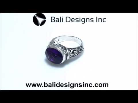 Sterling Silver Amethyst Quartz Oval Balinese Scrollwork Luxury Statement Ring With Polished Finish.