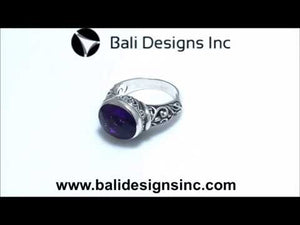 Sterling Silver Amethyst Quartz Oval Balinese Scrollwork Luxury Statement Ring With Polished Finish.