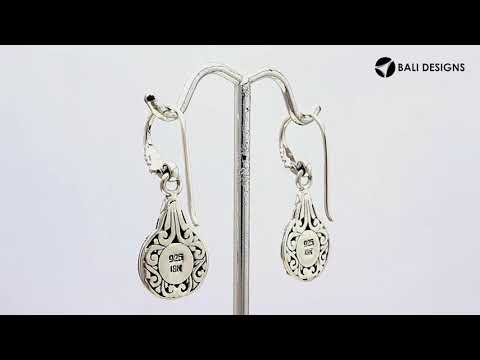 Sterling Silver With 18K Gold Patterned Oval Filigree Drop Earrings With Diamond Accents
