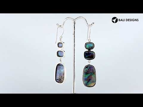 Silver Drop Earrings With Abalone Shell Geometric Design