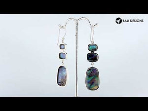 Silver Drop Earrings With Abalone Shell Geometric Design