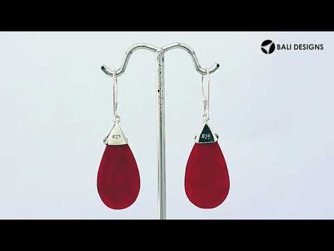 Red Coral Silver Teardrop Earrings With Filigree Cap